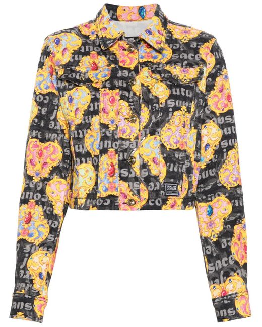 Versace Jeans Couture Black Heart Couture-Print Denim Jacket
