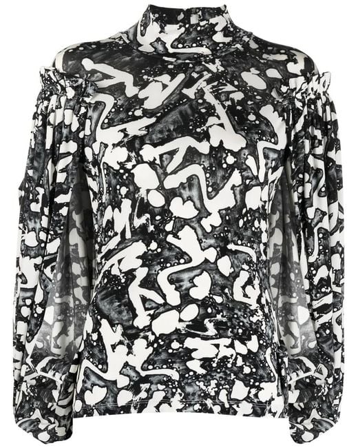 Stella McCartney Black S By S Swan-Print Slit-Sleeve Blouse