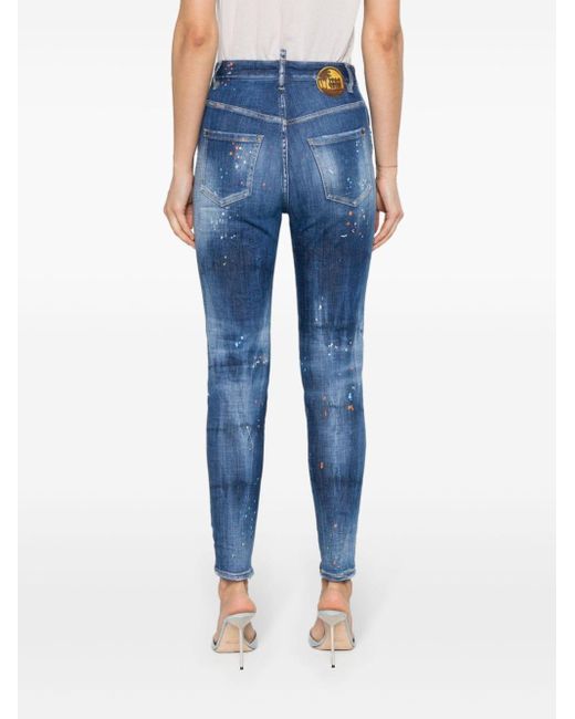 DSquared² Blue Paint-splatter Distressed Tapered Jeans