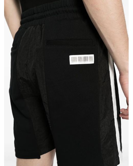 Mostly Heard Rarely Seen Black Striped Panelled Cotton Track Shorts for men