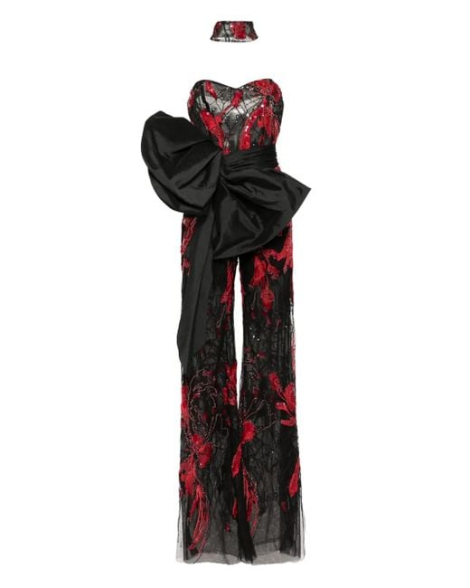 Saiid Kobeisy Black Embroidered Strapless Jumpsuit