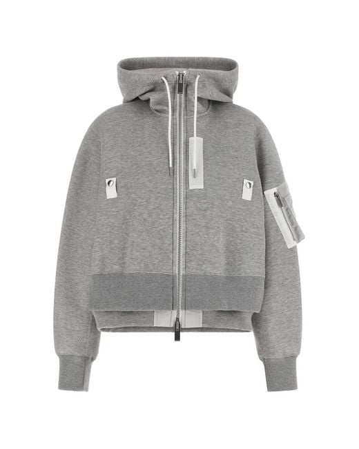 Sacai Gray Hoodie Sponge À Fermeture Zippée