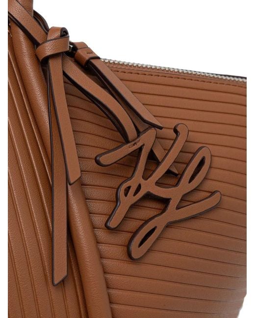 Karl Lagerfeld Brown Sac Cabas Zippé À Design Nervuré