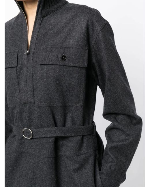 Jil Sander Black Long-Sleeve Belted Midi Shirtdress