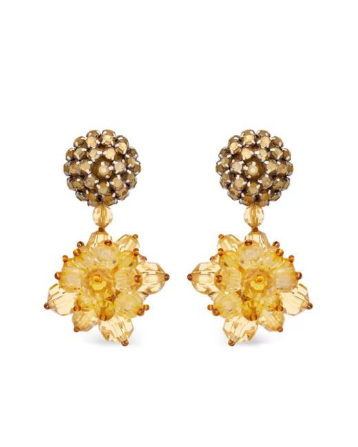 Oscar de la Renta Metallic Beaded Pompom Floral-Pendant Earrings