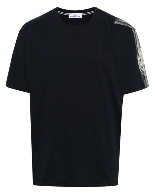 Stone Island Black T-Shirt 'Stripes Two' Print for men