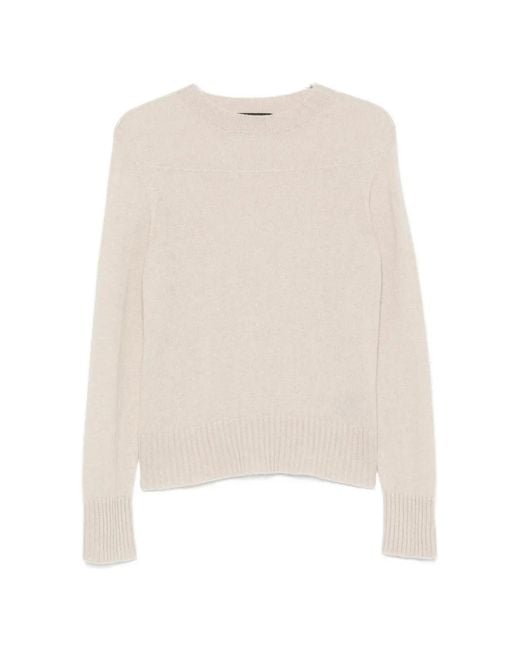 Aragona White Ribbed-Trim Crew Neck Sweater