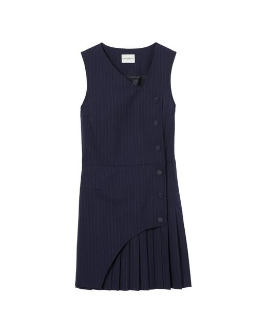 Claudie Pierlot Blue Pinstripe-Pattern Sleeveless Dress