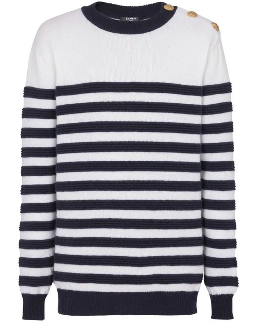 メンズ Balmain ボタンディテール カシミアセーター Blue