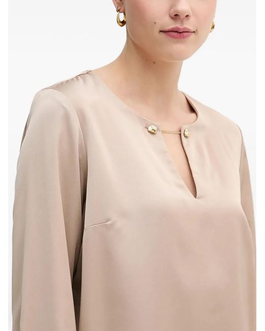 Joseph Ribkoff Natural Keyhole Cuff-Detail Blouse