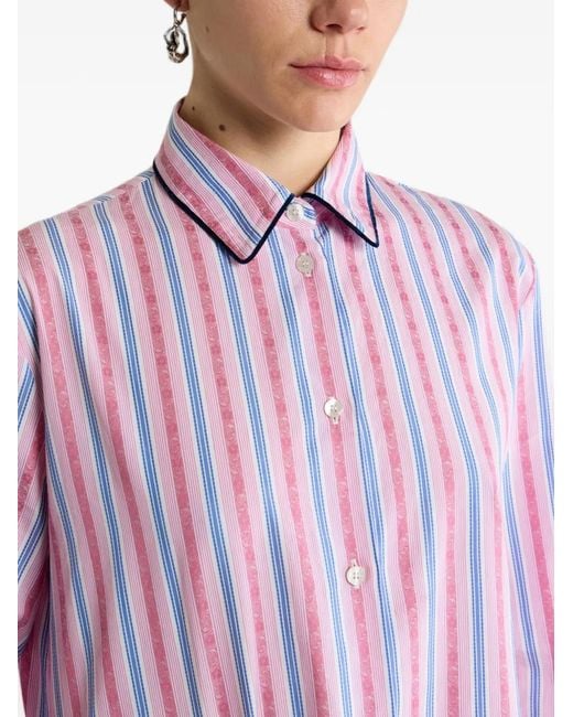 Etro Pink Chemise En Jacquard De Coton À Garniture Et Fil Coupé Motif Rayé