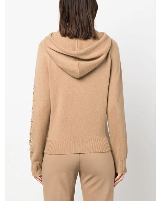 Max Mara Natural Crystal-Embellished Knitted Hoodie