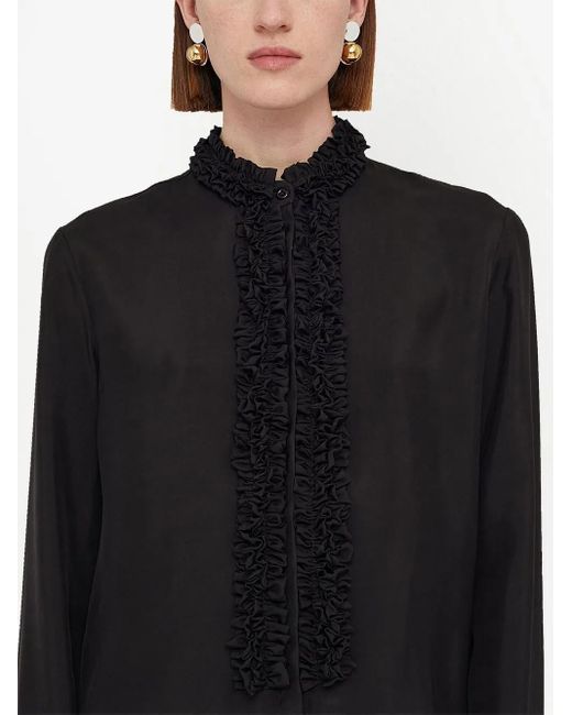 Jil Sander Black Ruffle-Trim Long-Sleeved Shirt