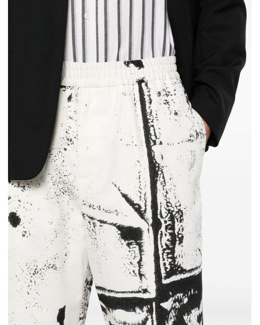 Alexander McQueen White Abstract-print Twill Shorts for men