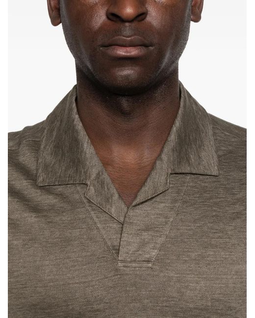 Zegna Gray Linen V-Neck Polo Shirt For for men