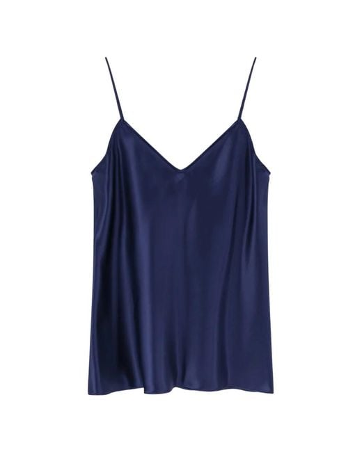 Alberta Ferretti Blue Sleeveless V-Neck Blouse