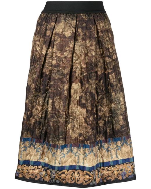 Pierre Louis Mascia Brown Mix-Print Pleated Midi Skirt