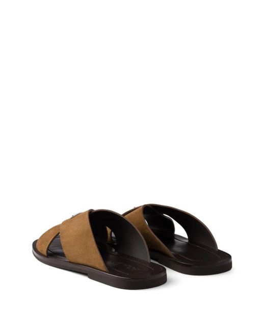 Prada Brown Suede Crisscross Slides for men