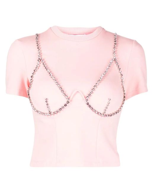 Area T-Shirt Verfraaid Met Kristallen in het Pink