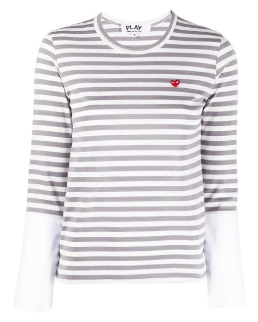 COMME DES GARÇONS PLAY Gray Horizontal-Stripe Long-Sleeve T-Shirt