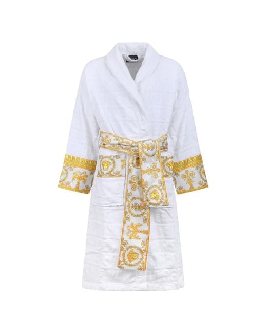 Versace White I Love Baroque Logo-Jacquard Bathrobe