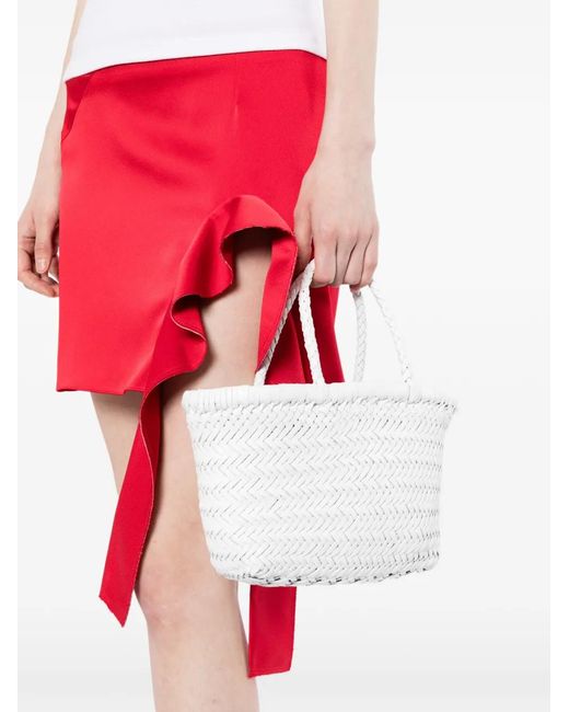 Dragon Diffusion White Interwoven Leather Tote Bag
