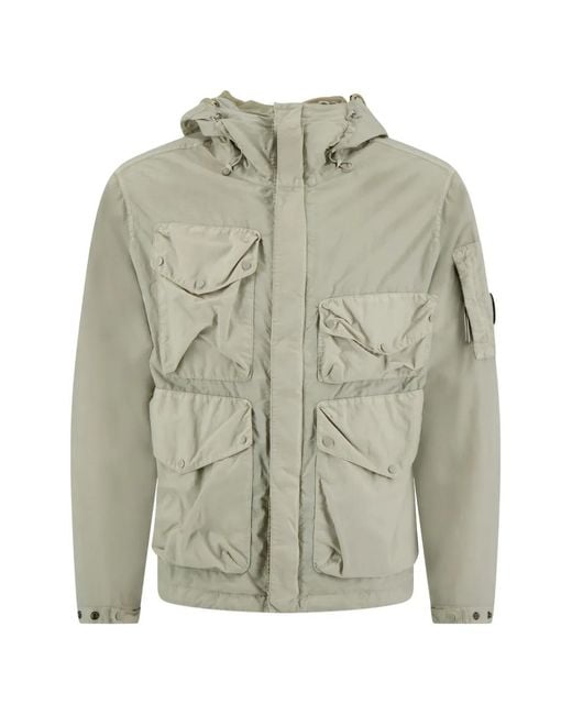 C P Company Gray Goggle-Detail Patch-Pocket Hooded Jacket for men