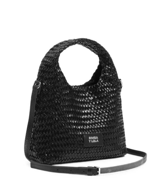Bimba Y Lola Black Small Braided Leather Paper Bag