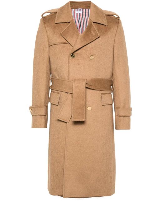 Thom Browne Natural Double-Breasted Coat for men