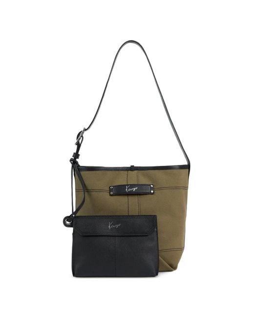 KENZO Black Utility Reversible Canvas Calf Leather Bucket Bag for men