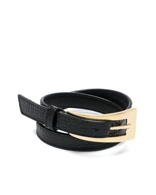 Saint Laurent Black Double-wrap Leather Bracelet