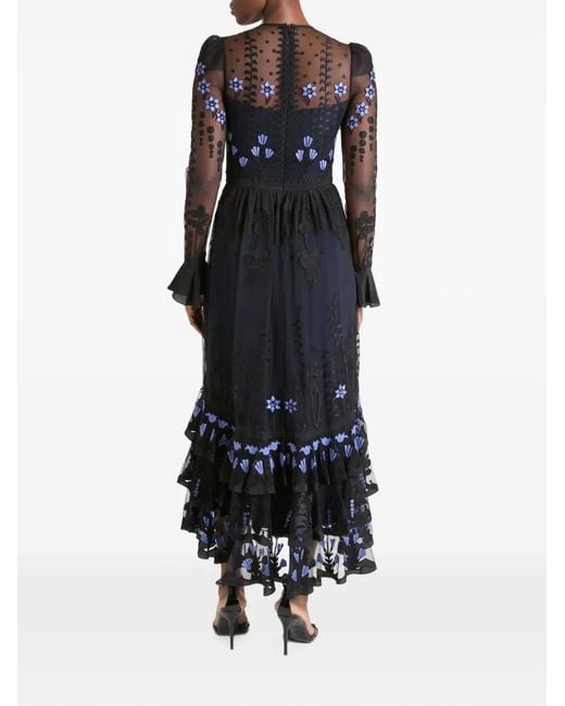 Temperley London Blue Florette Floral-Embroidered Midi Dress