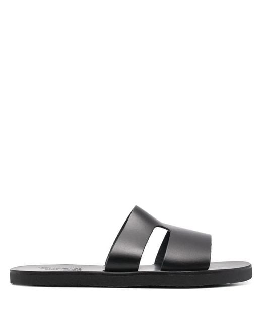 Ancient Greek Sandals Black Apteros Cut-Out Leather Slides for men