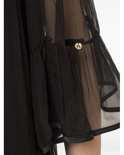 Nissa Black Silk Midi Dress