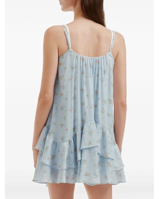 B+ AB Blue Floral-Print Ruffled Mini Dress