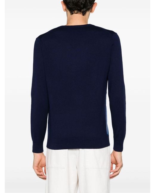 Ballantyne Blue V-neck Argyle-knit Jumper for men