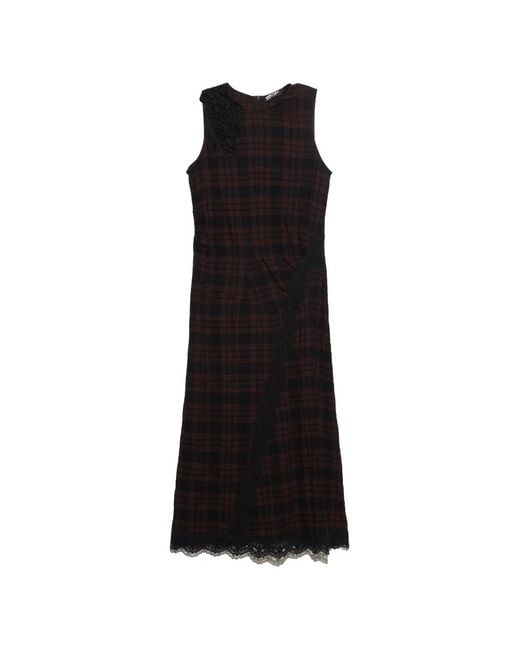 Bimba Y Lola Black Dark Checked Midi Dress With Lace Details