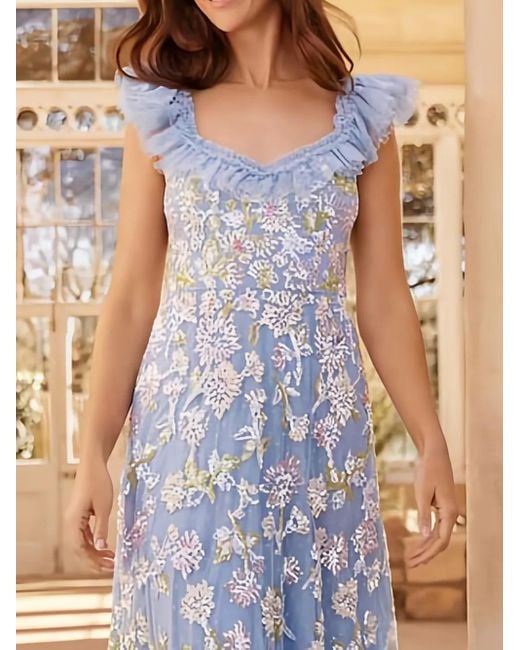Needle & Thread Blue Sequin Ruffled Midi Dress