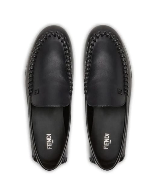 Fendi Blue Logo Detail Stitching Loafers for men