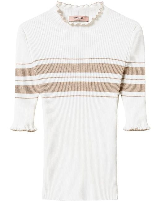 Top de canalé a rayas Twinset de color White
