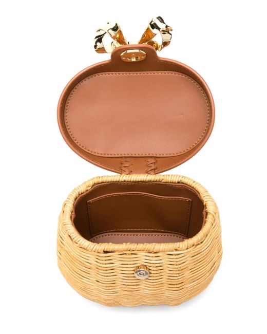 Self-Portrait Metallic Rattan Bow Basket Tote Bag