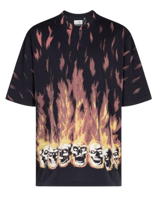 Supreme Black X MM6 Maison Margiela T-Shirt mit Flammen-Print