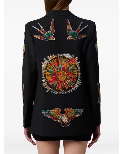 Philipp Plein Black Buttoned Embroidered Blazer