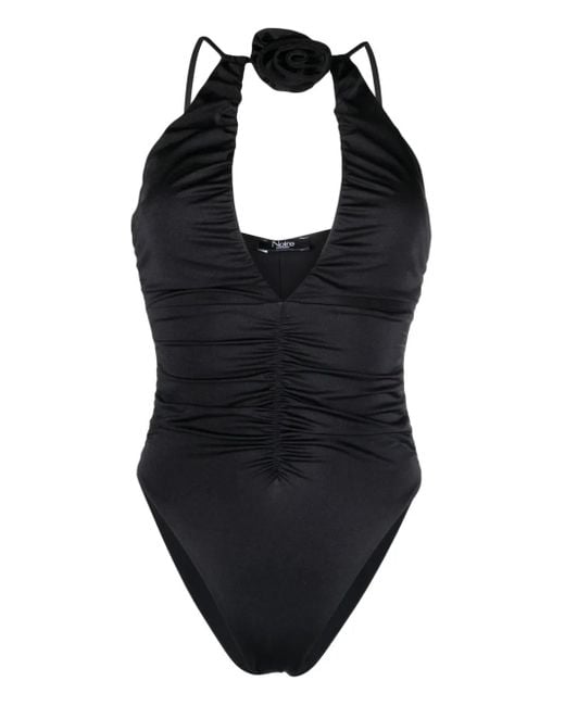 Noire Swimwear Badpak Met Bloemenpatch En Ruches in het Black