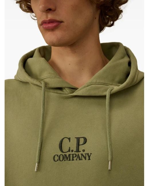 C P Company Green Logo-Embroidered Hoodie for men