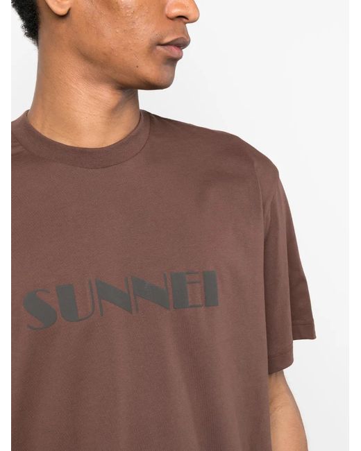 Sunnei Brown Logo-Print Cotton T-Shirt for men