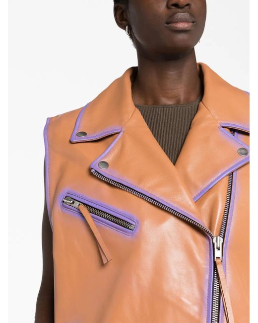 Stand Studio Pink Contrast-Trim Leather Vest
