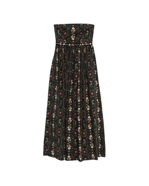 Agua Bendita Black Lienzo Strapless Floral-Print Maxi Dress