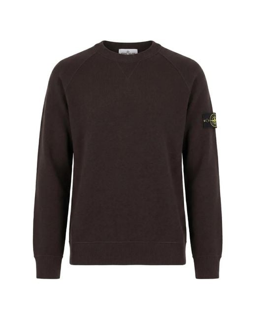 Stone Island Black Ribbed Crewneck Sweater With Badge Detail for men