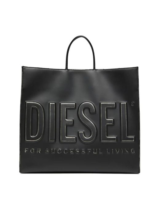 ブラック DIESEL レザートートバッグ MINI SHOPPER 3D DSL tote 2wey ショッパー 3D バッグ